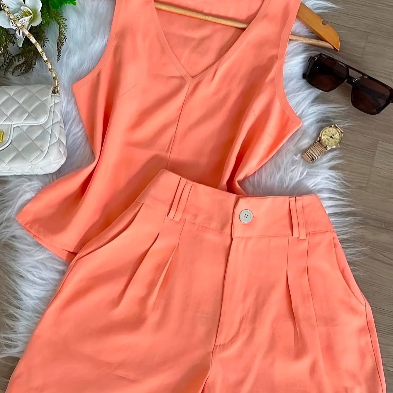 Damen Zweiteiler Set Elegant – Ärmelloses Top und Shorts für Freizeit und Alltag