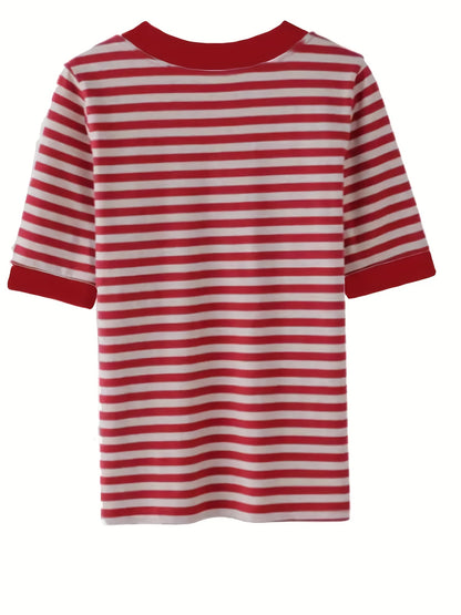 Damen Streifen T-Shirt mit V-Ausschnitt und Kurzarm – Casual Style für Alltag und Freizeit
