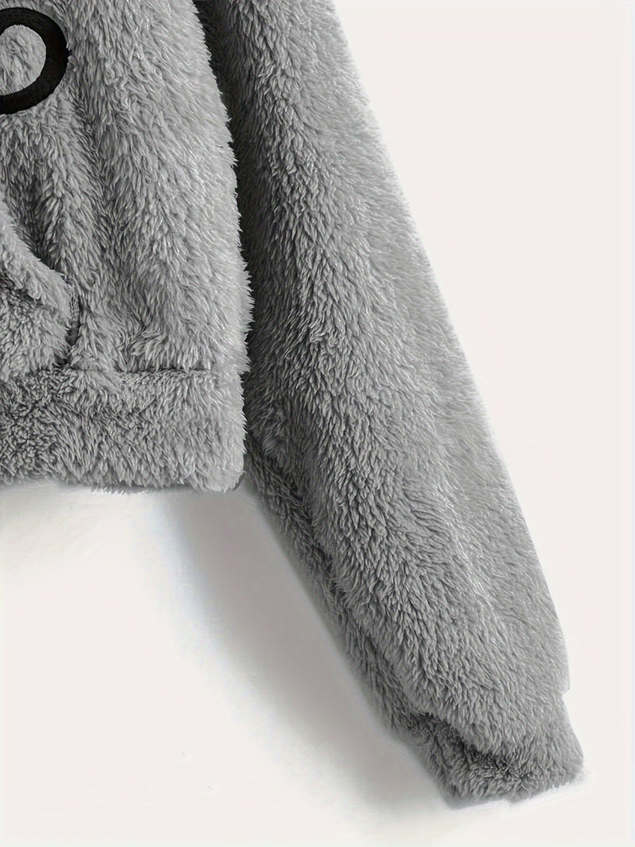 Flauschiger Kapuzenpullover mit Katzenohren und Kängurutasche für Damen