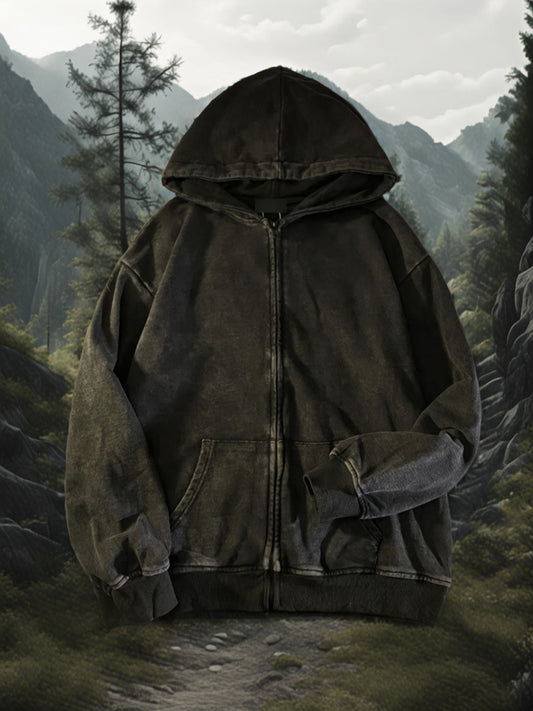 Unisex Kapuzenjacke mit Reißverschluss, Washed Schwarz