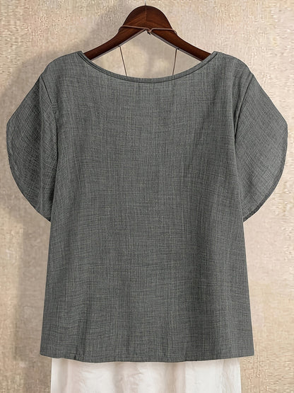 Damen Asymmetrische Tunika Bluse mit Knopfdetail und weitem Schnitt – Stilvolles Freizeit- und Büro-Outfit