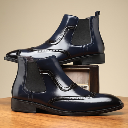 Herren Chelsea Boot Brogue Glatt Optik Elastikeinsatz Elegant Business