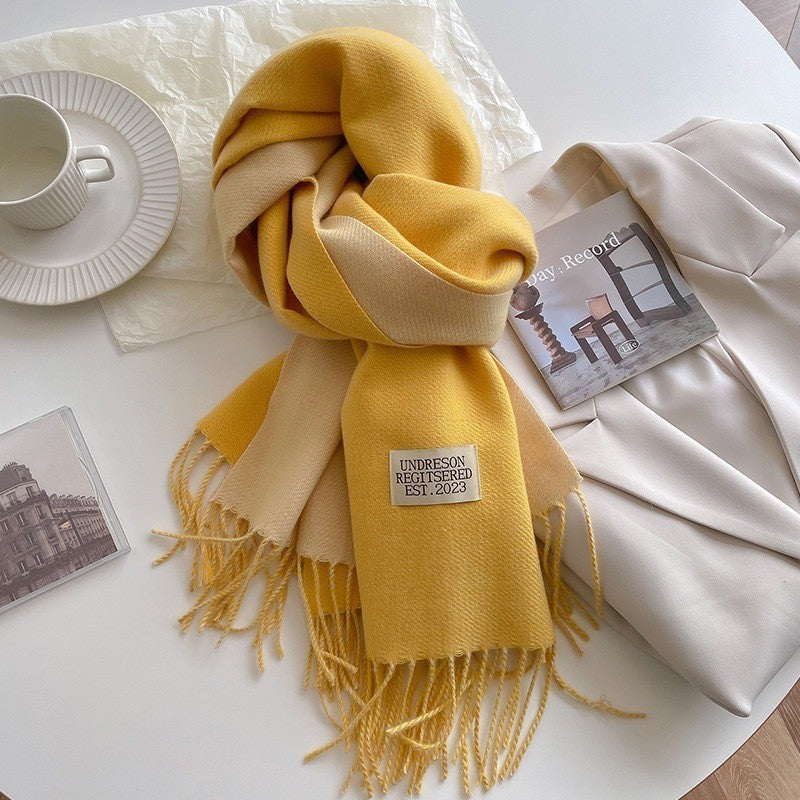 Weicher Winterschal mit Fransen und Farbblock-Design
