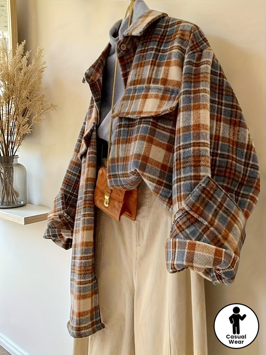 Karierte Oversize Hemdjacke Mehrfarbig Damen Freizeit