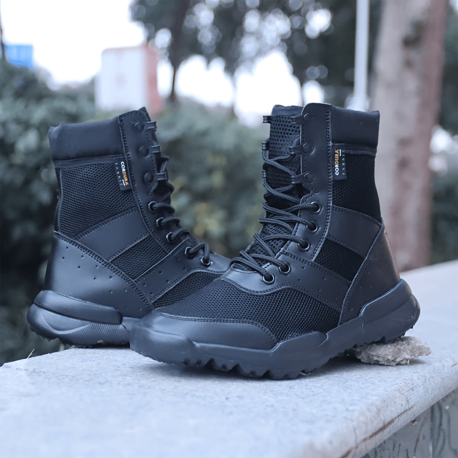 Stiefeletten Herren Schwarz Atmungsaktiv Schnürung Profilsohle