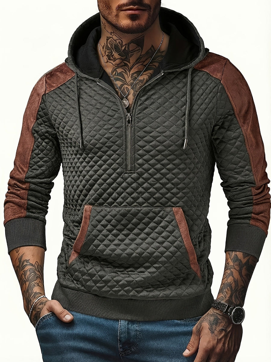 Herren Hoodie mit Reißverschluss, gesteppt und kontrastierenden Ärmeln