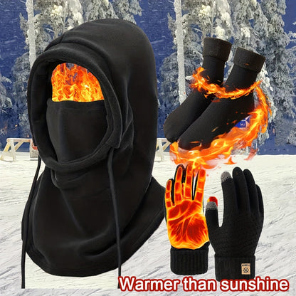 Unisex winterset met bivakmuts, handschoenen en thermosokken, zwart, warm