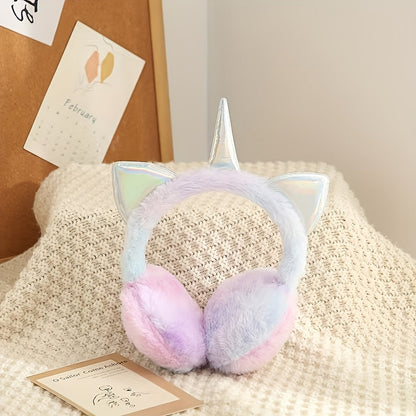 Unicorn Ohrenschützer für Kinder, Plüsch, mehrfarbig, mit Horn & Ohren