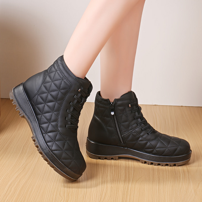 Damen Winterstiefeletten Stepp-Design Profilsohle Schnürung Reißverschluss
