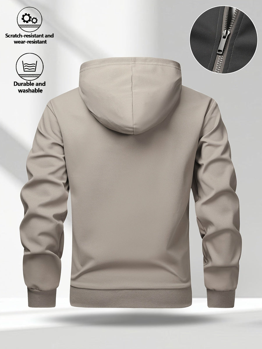 Herren Kapuzenjacke mit Reißverschluss, Color-Block, Rippbündchen, Khaki-Schwarz