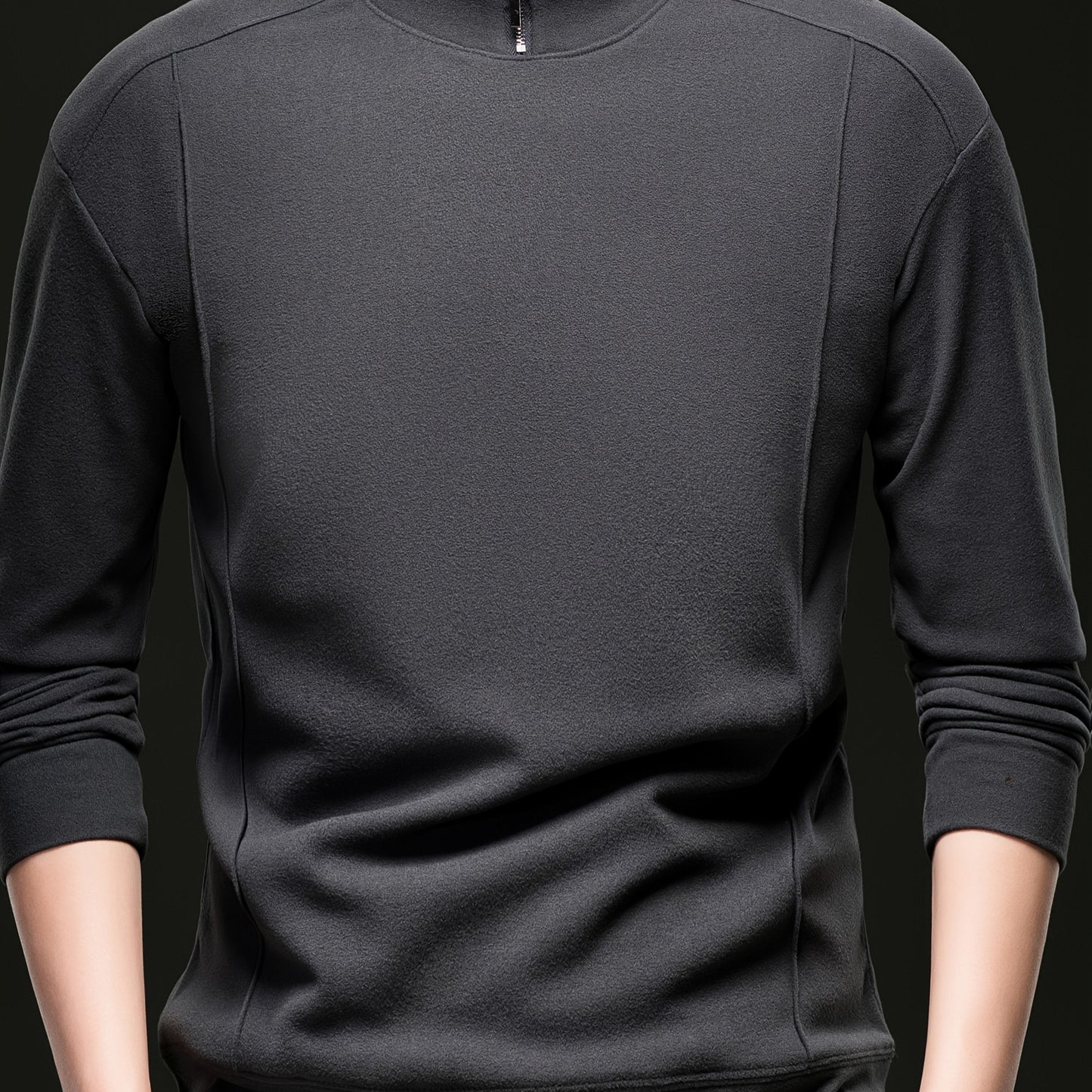 Herren Halb-Reißverschluss Pullover Stehkragen Langarm Shirt Uni