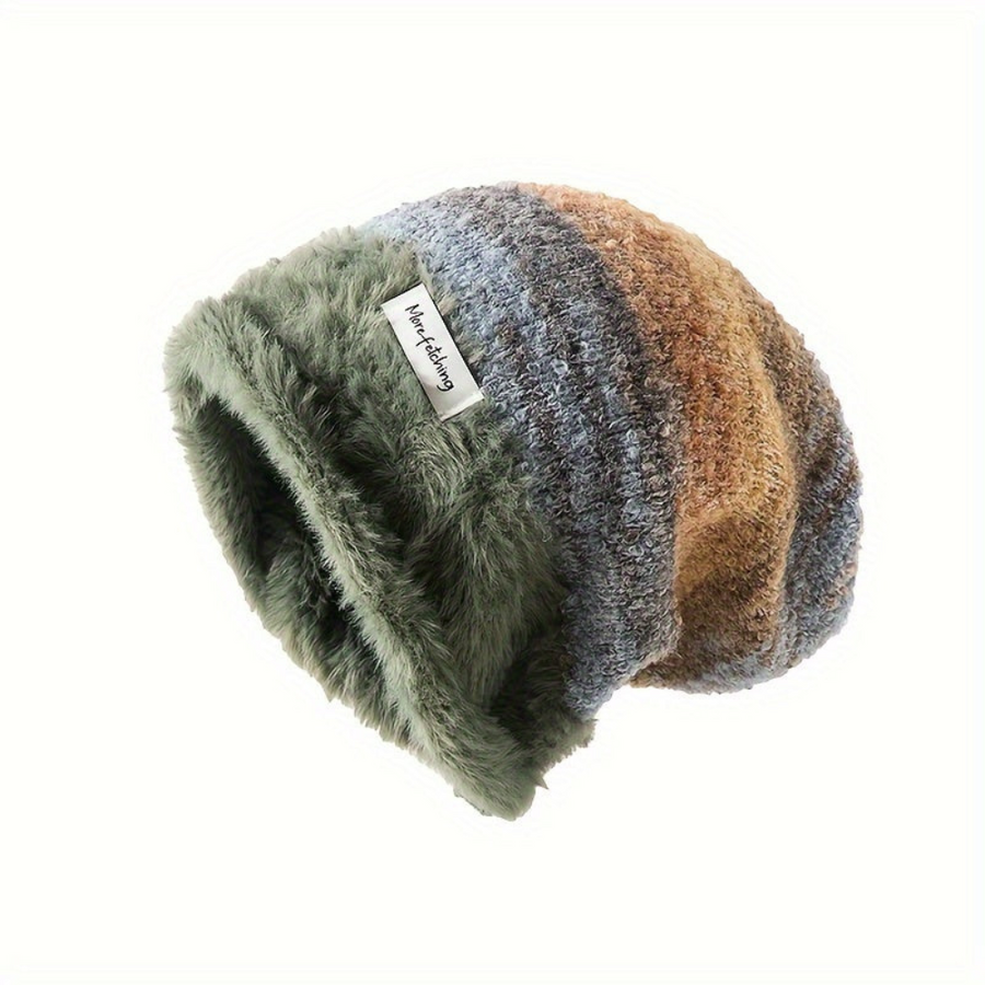 Unisex Beanie Mütze gestreift, weiches Futter, gestrickter Look, slouchy Style
