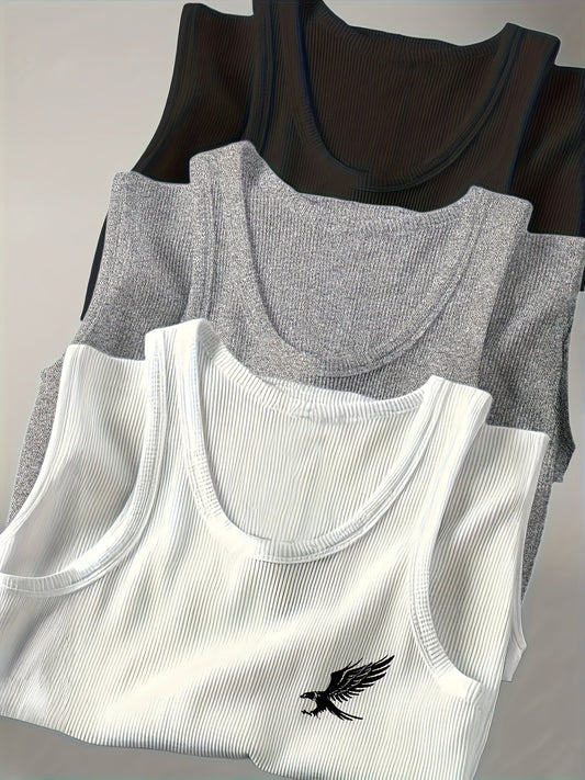 Herren Tanktop 3er-Pack mit sportlichem Schnitt und Adler-Print – Ideal für Training und Freizeit