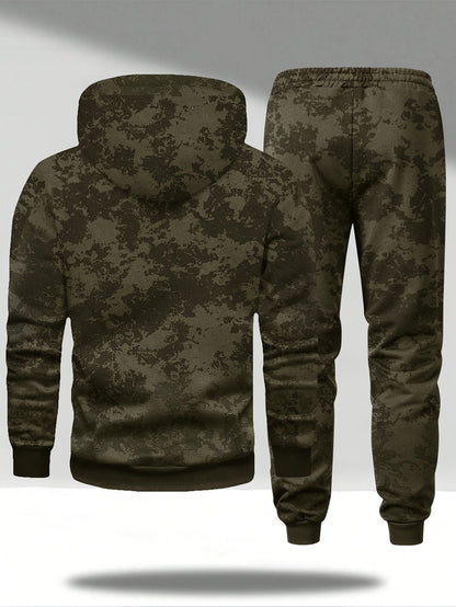 Herren Jogginganzug mit Kapuze, Camouflage-Muster, Schwarz