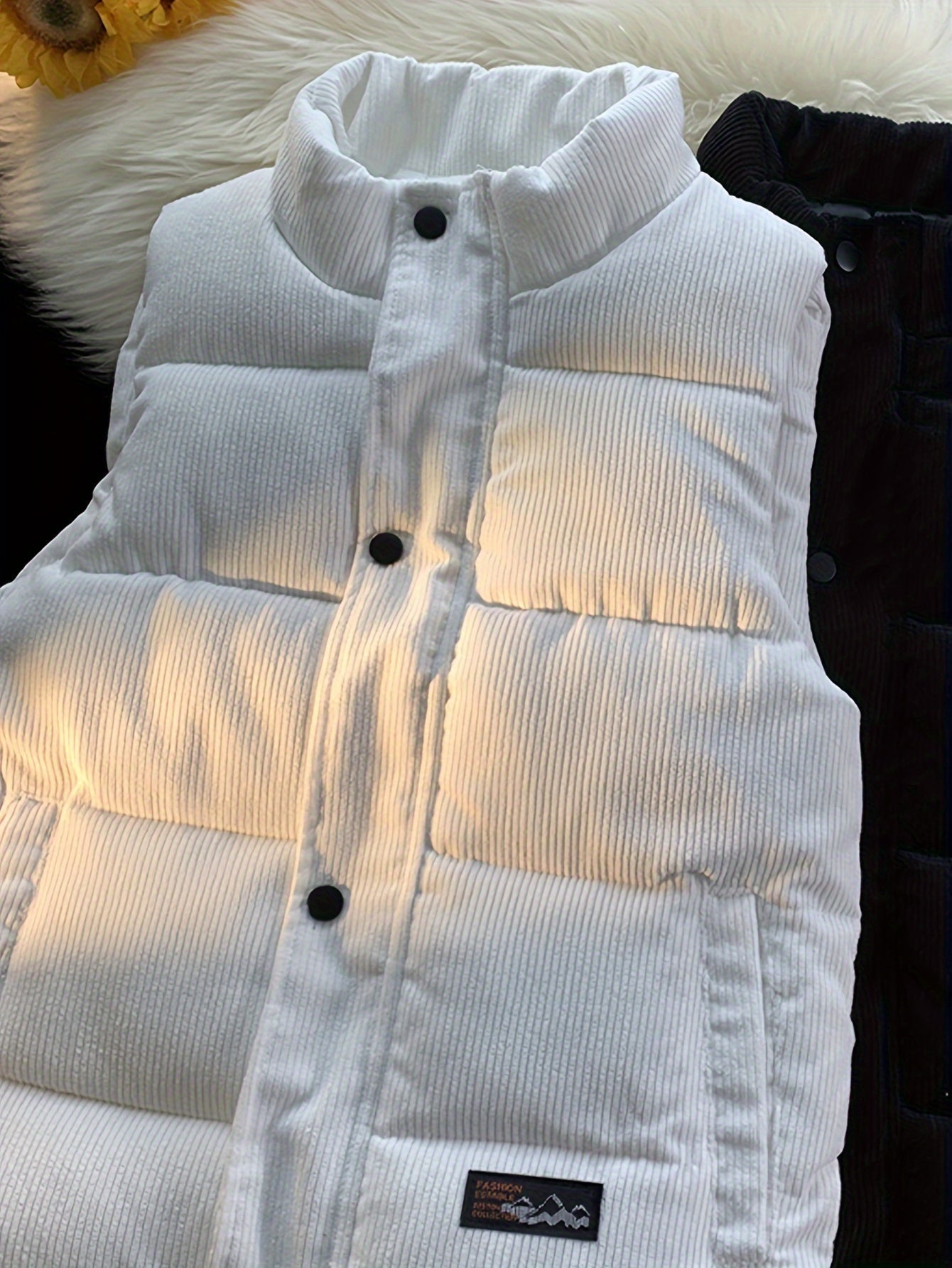 Steppweste Cord Herren Damen Unisex, Kragen, Knopfleiste, Seitentaschen