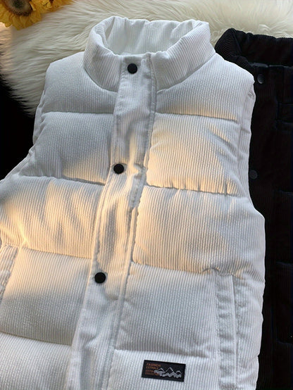 Steppweste Cord Herren Damen Unisex, Kragen, Knopfleiste, Seitentaschen