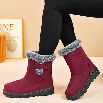Damen Winterstiefelette mit flauschigem Futter und Klettverschluss, rutschfeste Sohle