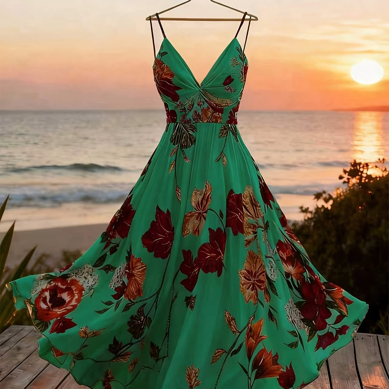 Damen Maxi Kleid mit Blumenmuster und schwingendem Rock – Eleganter Boho Stil für besondere Anlässe