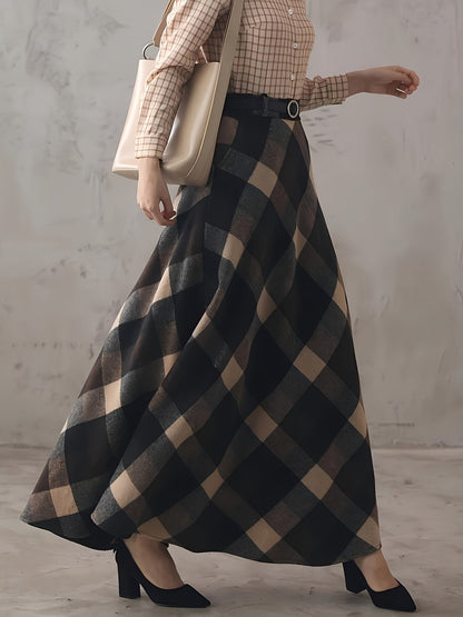 Damen Maxirock Plaidmuster A-Linie Karo Optik