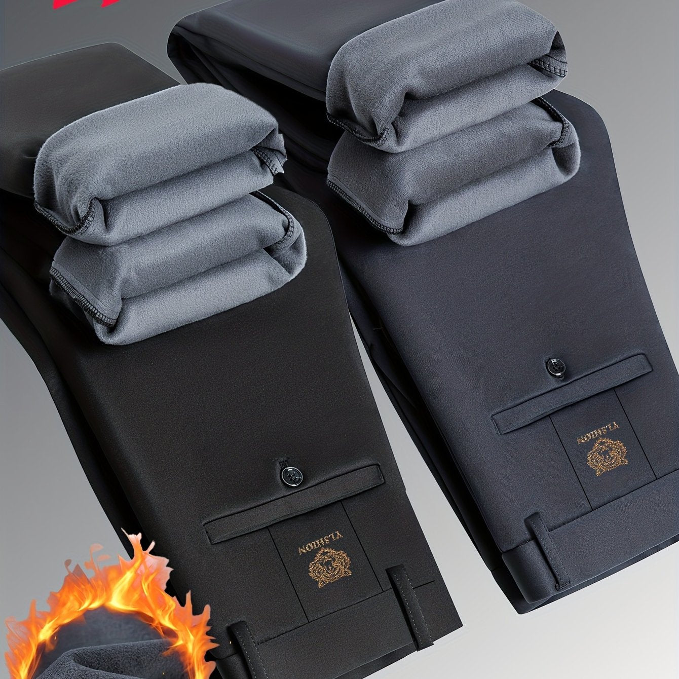 Herren Thermohose gefüttert Schwarz Slim Fit Warme Winterhose Anzughose