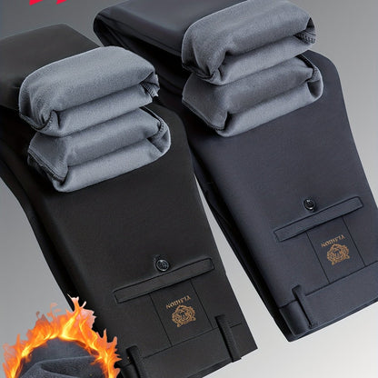 Herren Thermohose gefüttert Schwarz Slim Fit Warme Winterhose Anzughose