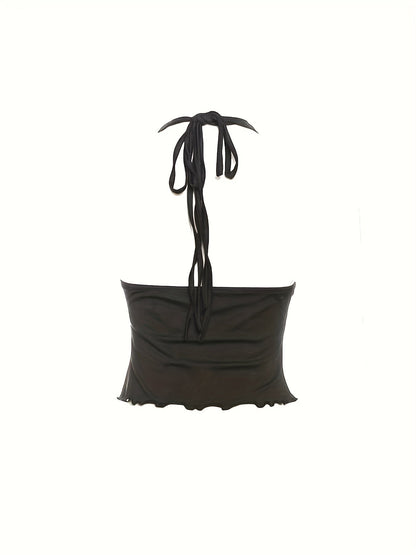 Damen Halter Top mit Ring-Detail und tiefem Ausschnitt – Trendiges Party- und Ausgeh-Oberteil