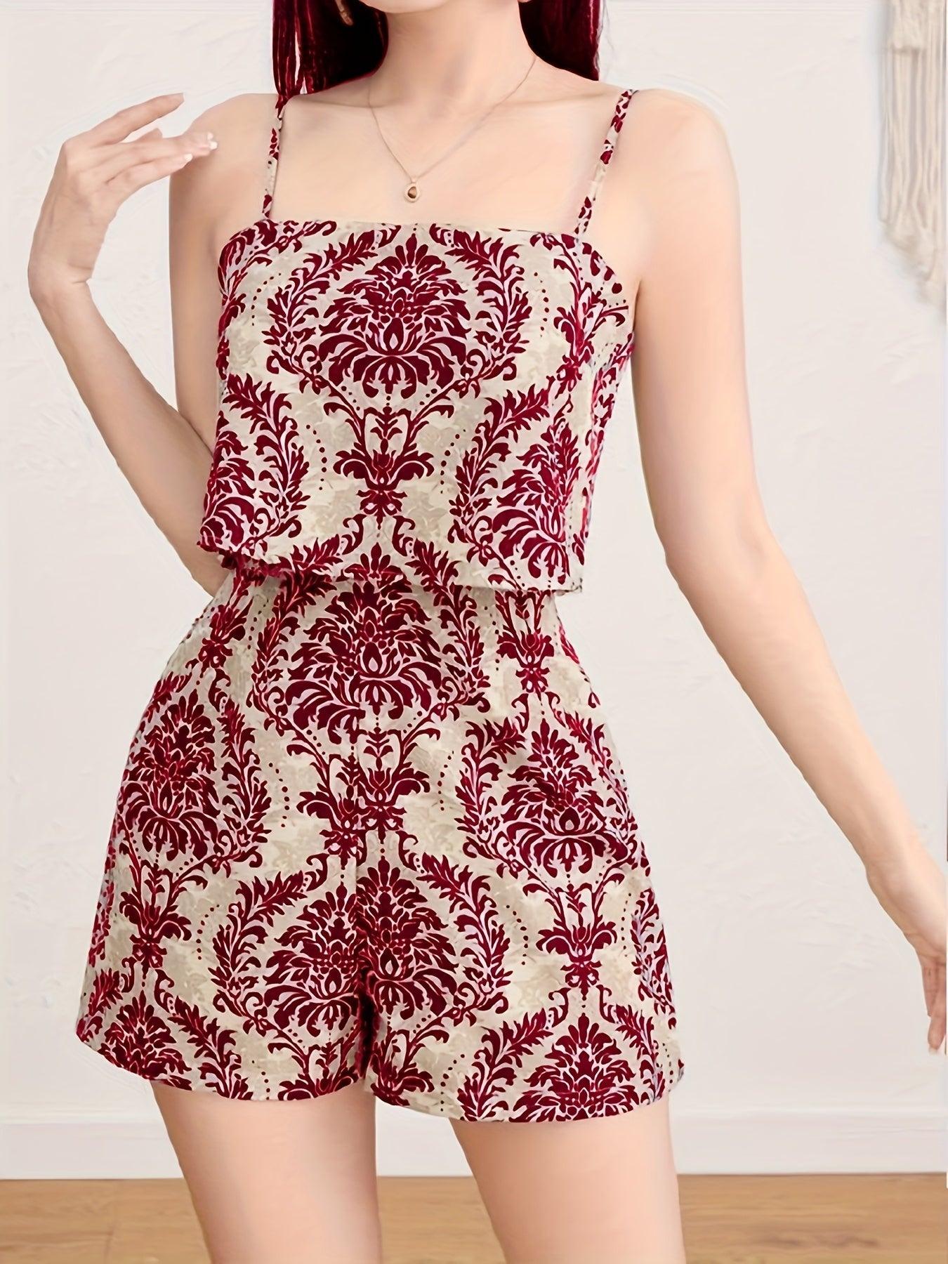 Damen Jumpsuit mit Trägern und elegantem Ornamentmuster – Stilvoller Einteiler für Freizeit und besondere Anlässe