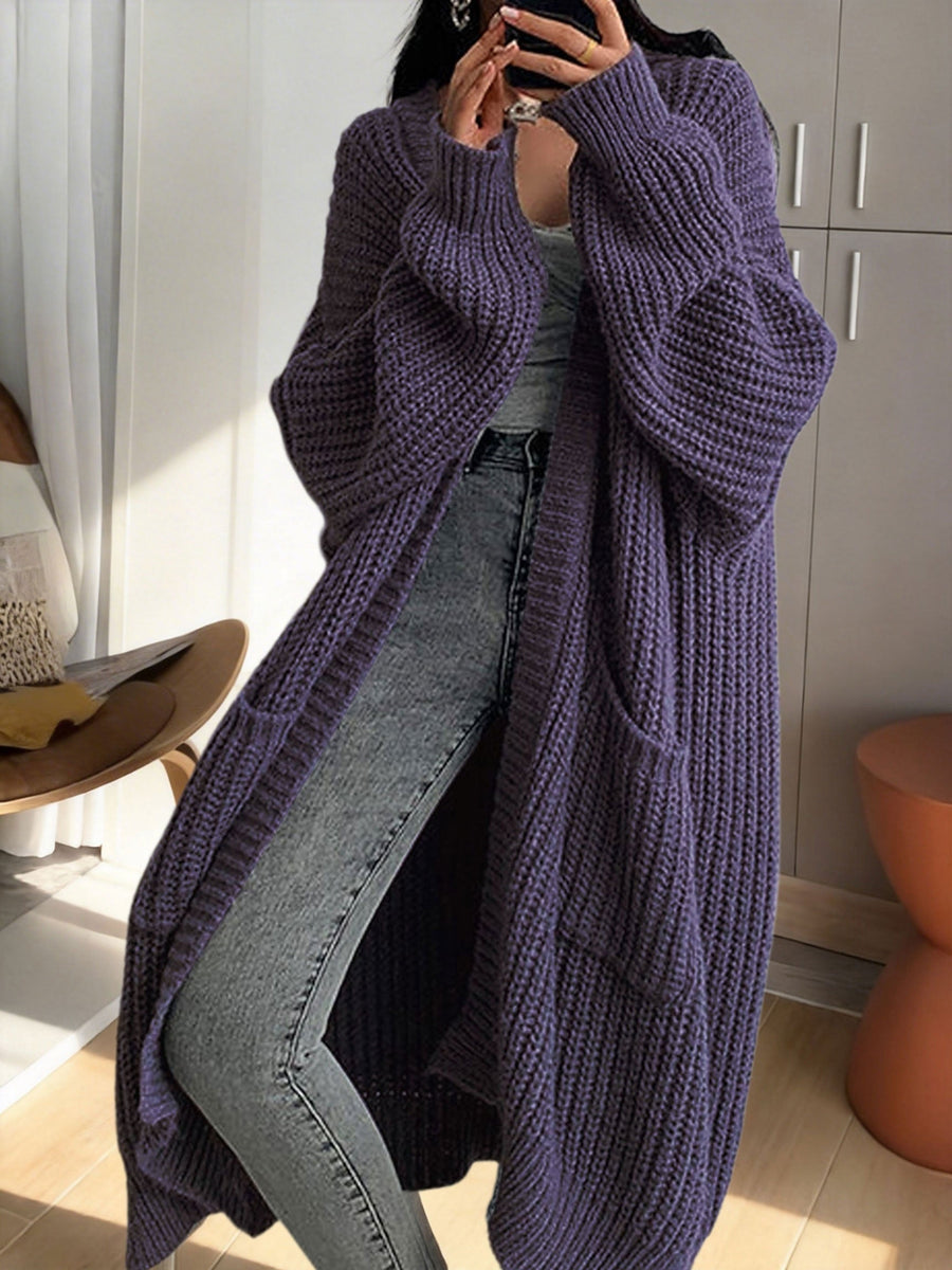 Damen Oversize Longline Strickjacke mit weitem Schnitt und Taschen – Modische, lässige Strickjacke für gemütliche Outfits