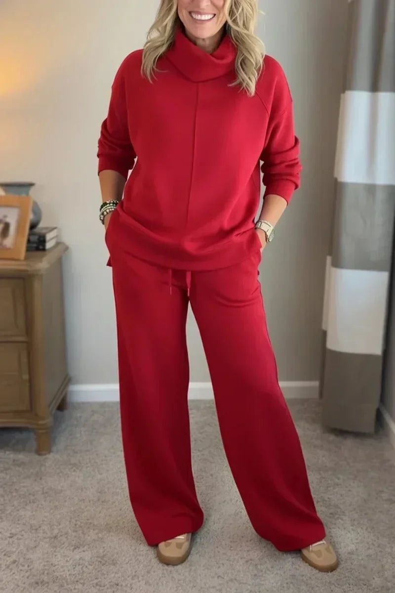 Dames loungewear-set met coltrui en wijde broek