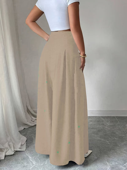 Damen Weite High-Waist-Hose mit Knopfdetails und Eleganten Falten – Modische Business & Freizeit Wide Leg Pants