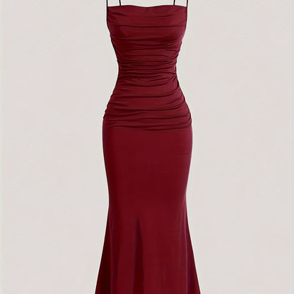 Damen Abendkleid mit Raffungen und Spaghettiträgern – Elegantes Maxikleid für festliche Anlässe