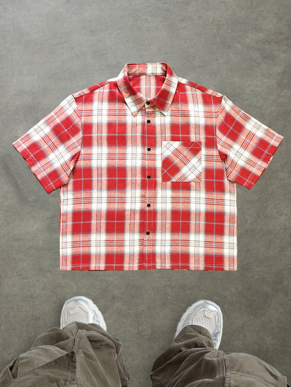 Herren Kurzarm Hemd Kariert Relaxed Fit Streetstyle