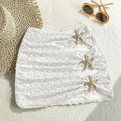 Damen Mini Beachrock mit Seestern-Details und strukturierter Optik – Perfekt für den Strandurlaub