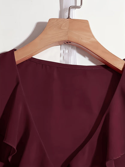 Damen Bluse mit Rüschen und Puffärmeln – Elegante feminine V-Ausschnitt Bluse für Büro und Freizeit