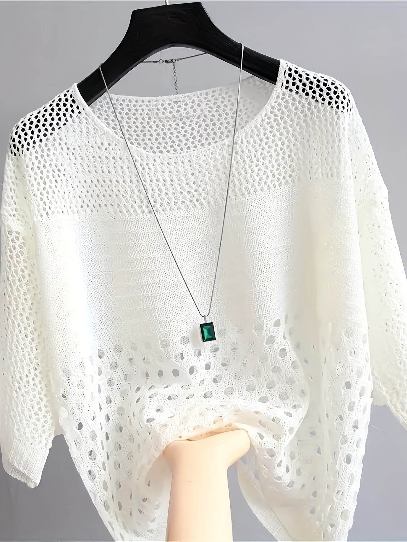 Damen Häkelshirt im Boho-Stil – Locker geschnittenes Strickoberteil mit geometrischem Muster