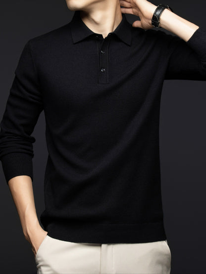 Herren Langarm Polohemd Strickpullover mit Knopfleiste