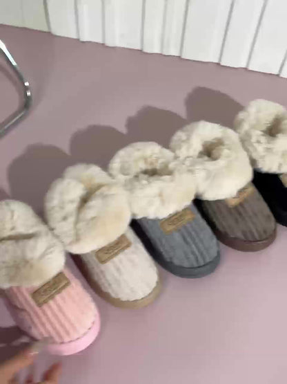 Hausschuhe für Damen, gerippt mit flauschigem Innenfutter, Cremefarben