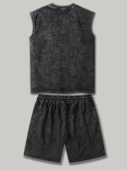 Herren Freizeit Set – Ärmelloses Shirt & Shorts im Vintage-Look, Sportlich & Lässig