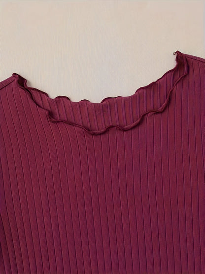 Damen Basic T-Shirt mit kurzen Ärmeln und Rippstruktur – Modisches Alltags-Oberteil mit Wellenkante