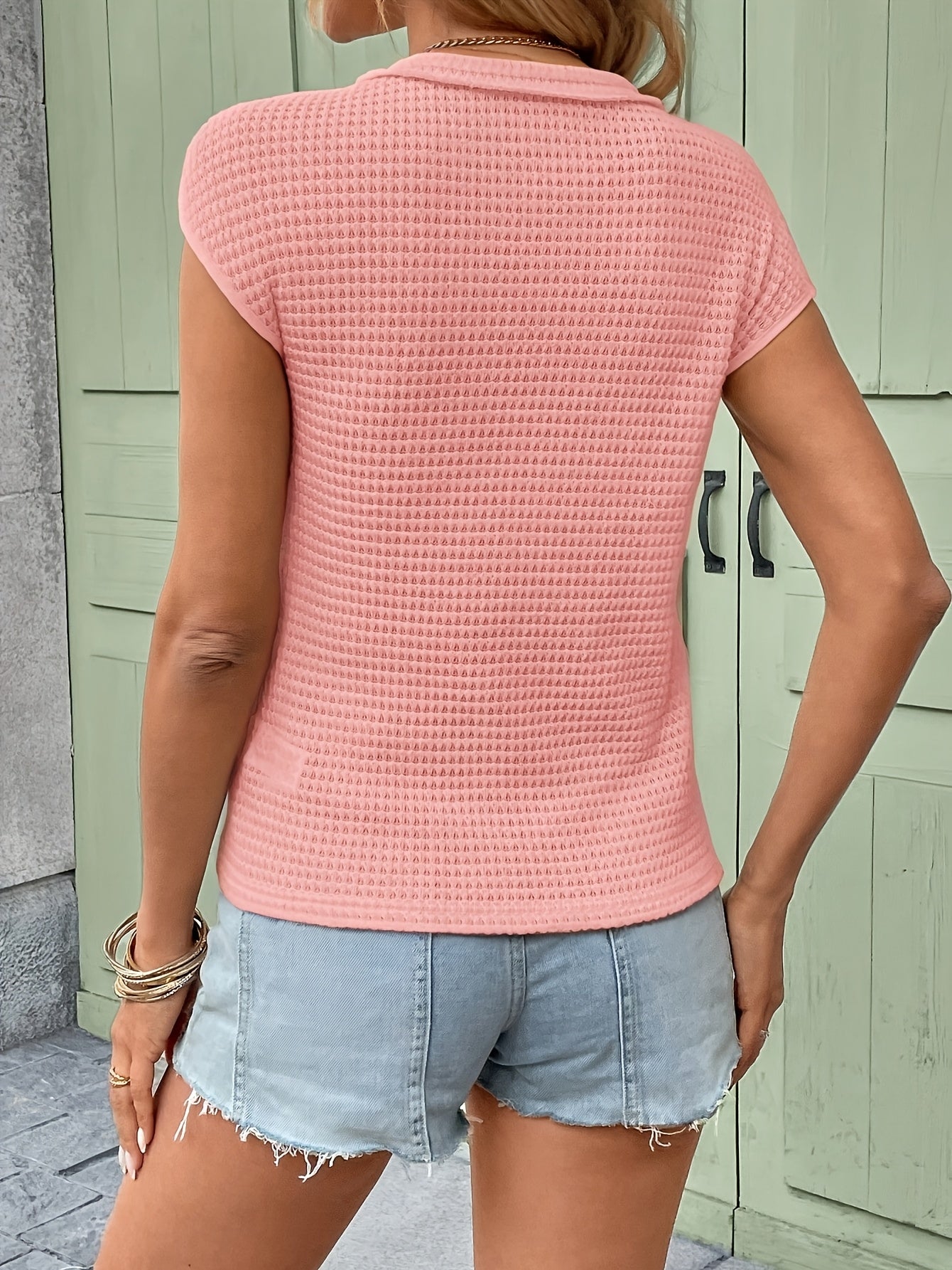 Damen Henley Shirt mit Knopfleiste und Struktur – Lässiges Kurzarm-Oberteil für Alltag und Freizeit
