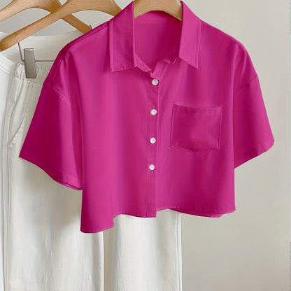 Damen Kurzarm Cropped Hemd im modernen Casual-Stil mit Knopfleiste