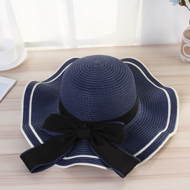 Damen Sommer Strohhut mit breiter Krempe und Schleife