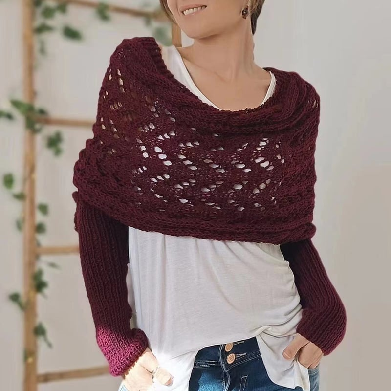 Damen Strick Bolero mit langen Ärmeln und Lochmuster