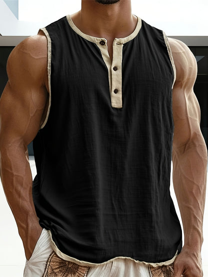 Herren Ärmelloses Henley Shirt Freizeit Modern