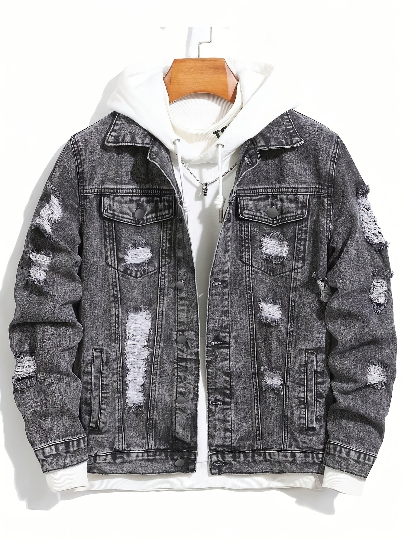 Herren Jeansjacke mit Zerstörungen Schwarz Grau