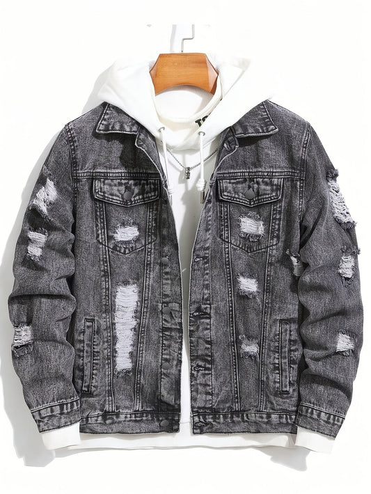 Herren Jeansjacke mit Zerstörungen Schwarz Grau