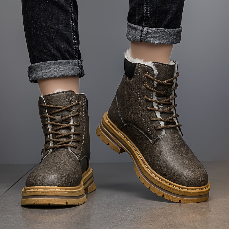Warm gefütterte Schnürstiefeletten für Herren – Robuste Winterstiefel mit Profilsohle