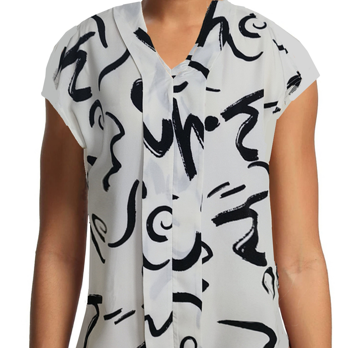 Damen Bluse mit modernem Grafikmuster und V-Ausschnitt für Büro und Freizeit