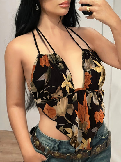 Damen Body mit tiefem Ausschnitt und Blumenmuster – Stylischer Einteiler für Freizeit und Ausgehen