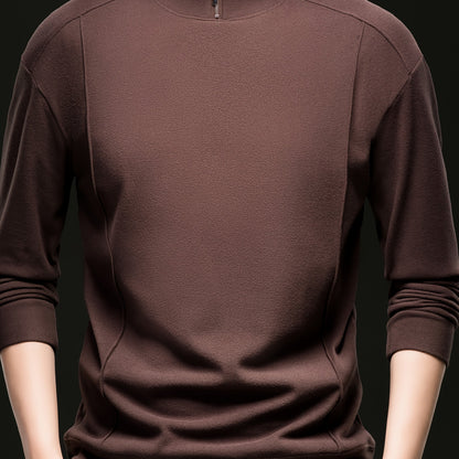 Herren Halb-Reißverschluss Pullover Stehkragen Langarm Shirt Uni